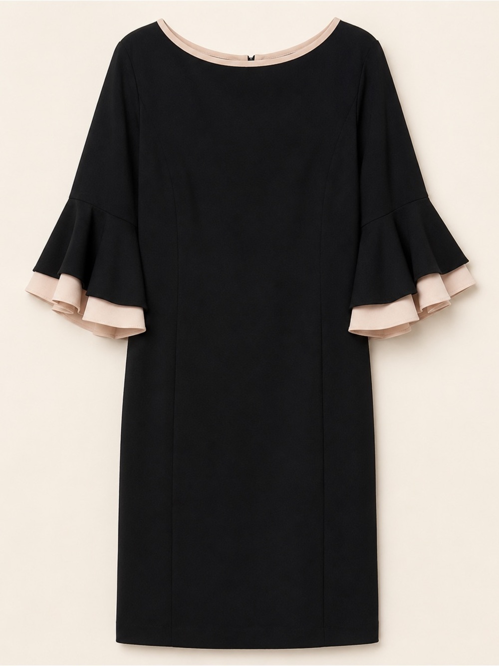 Elegant Black and Blush Bell-Sleeve Dress
